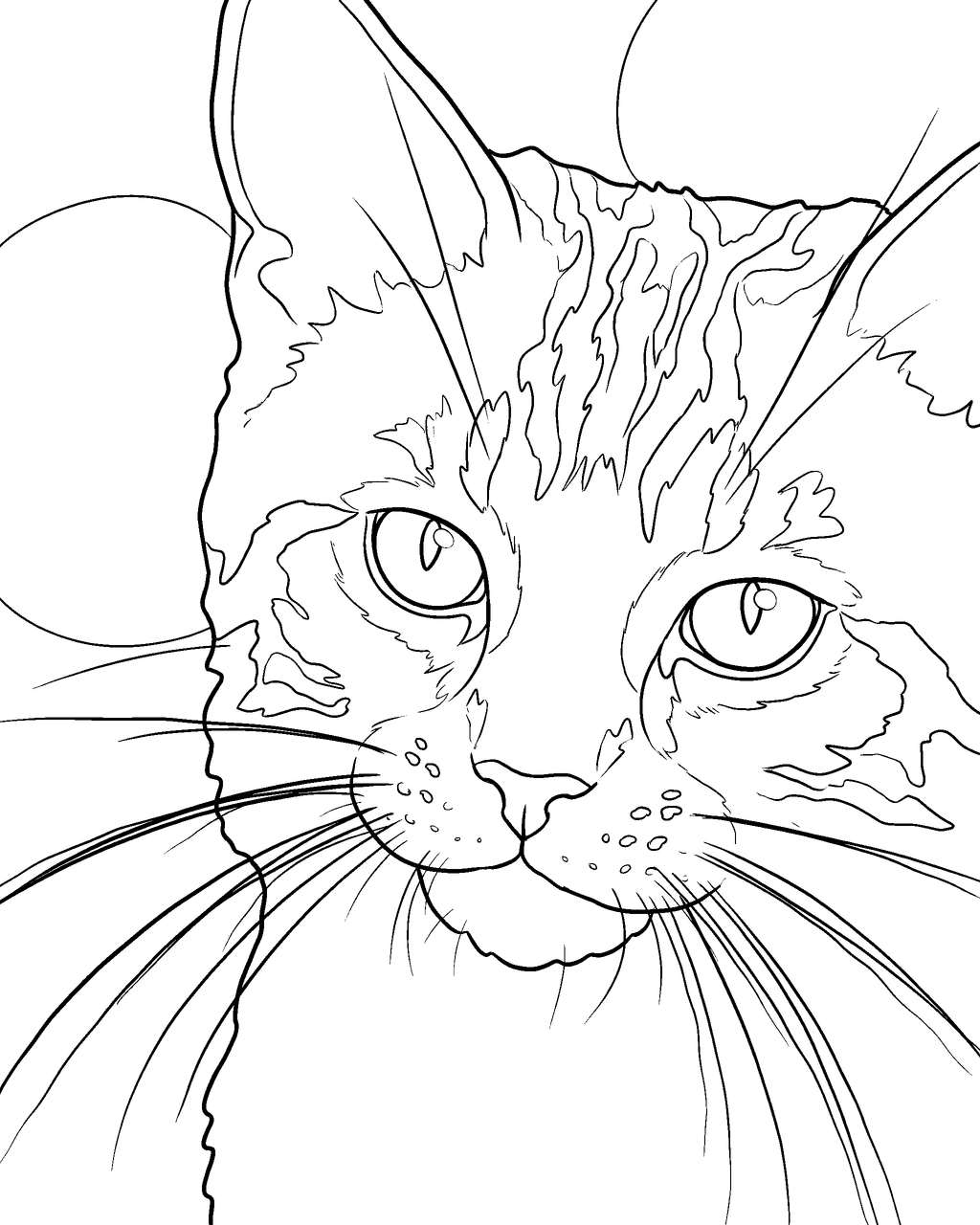 Coloring page of a striped kitten with long whiskers, drawn from a pet photo