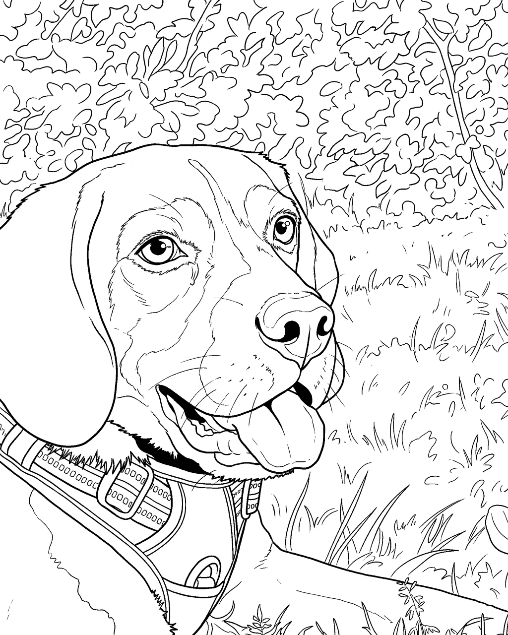Detailed coloring page of a beagle, teens & adults